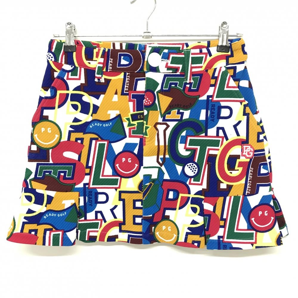 【美品】パーリーゲイツ スカート 白×マルチカラー そうがら ニコちゃん  レディース 0(S) ゴルフウェア 2024年モデル PEARLY GATES