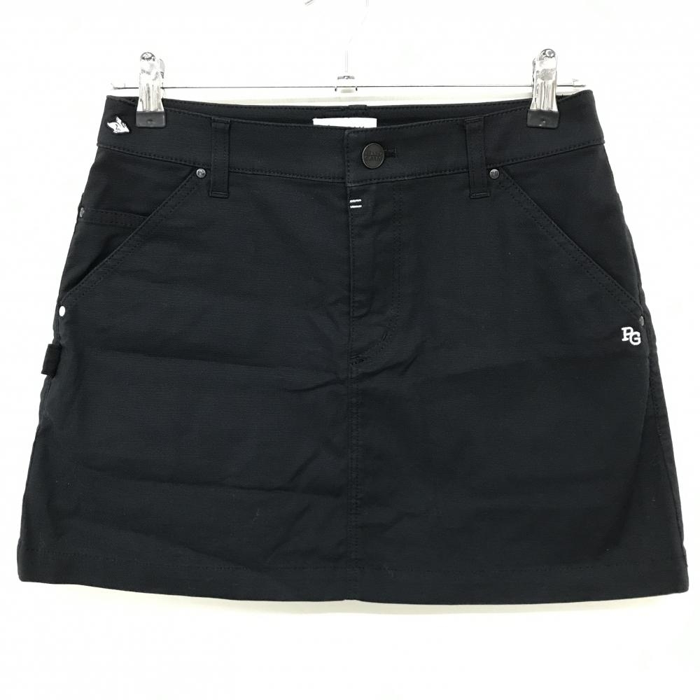 【超美品】パーリーゲイツ スカート 黒 無地 ロゴ刺しゅう レディース 1(M) ゴルフウェア PEARLY GATES