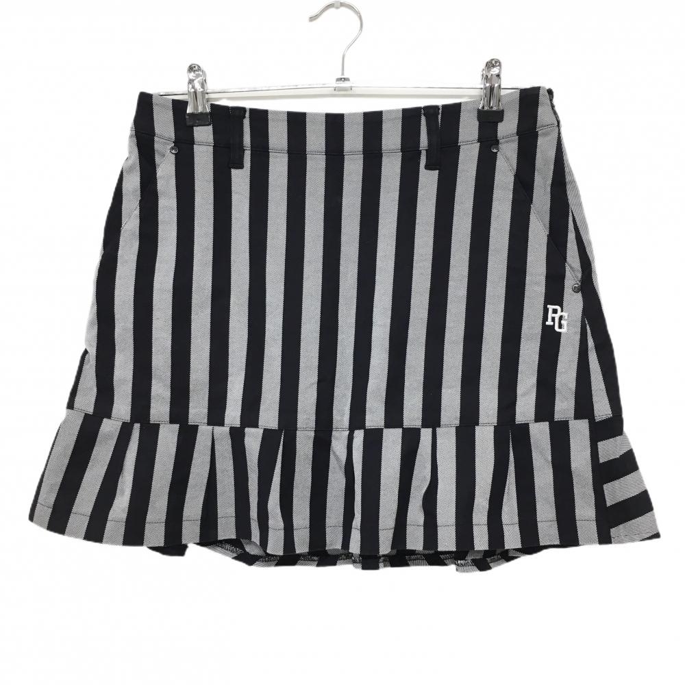【美品】パーリーゲイツ スカート 黒×グレー ストライプ 裾フリル風  レディース 0(S) ゴルフウェア PEARLY GATES