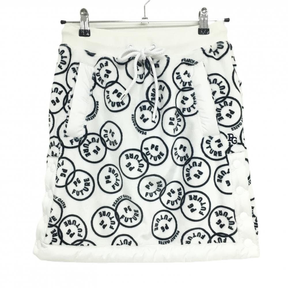【美品】パーリーゲイツ スカート 白×ネイビー PG FUTUREニコちゃん柄 起毛 レディース 1(M) ゴルフウェア PEARLY GATES