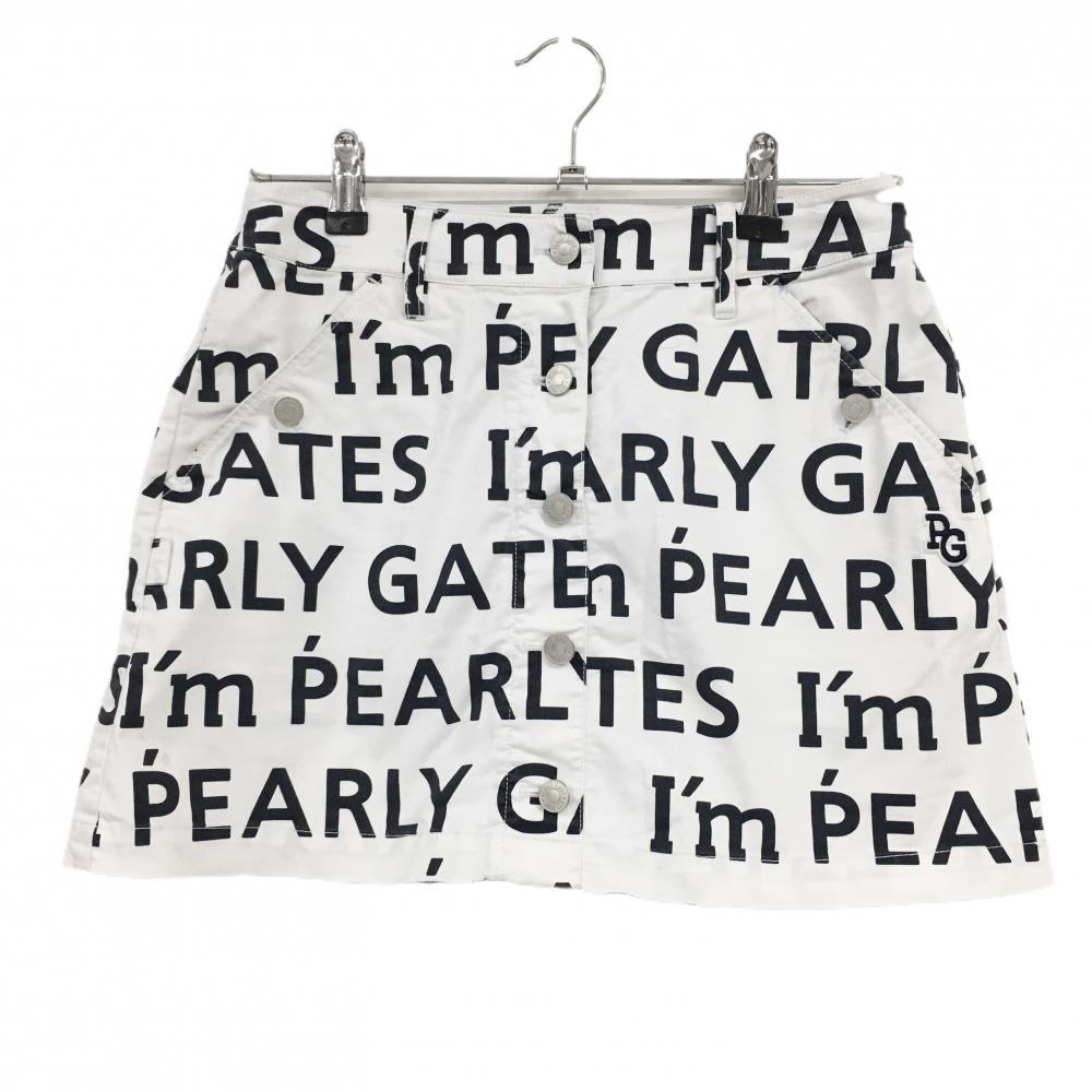 パーリーゲイツ スカート 白×ネイビー ロゴ総柄 ストレッチ 30周年 内側ニコちゃん レディース 0(S) ゴルフウェア PEARLY GATES