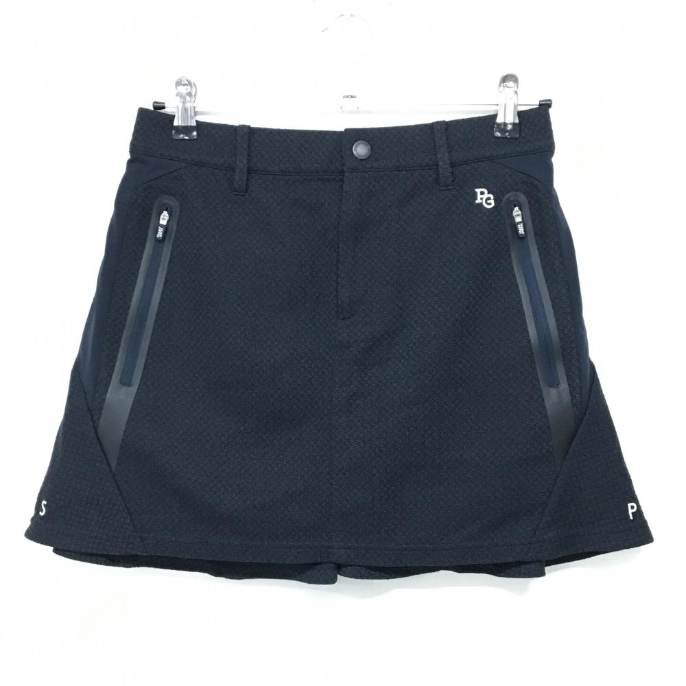 【超美品】パーリーゲイツ スカート ダークネイビー 地模様 裏地付 後ろロゴ刺しゅう レディース 1(M) ゴルフウェア PEARLY GATES