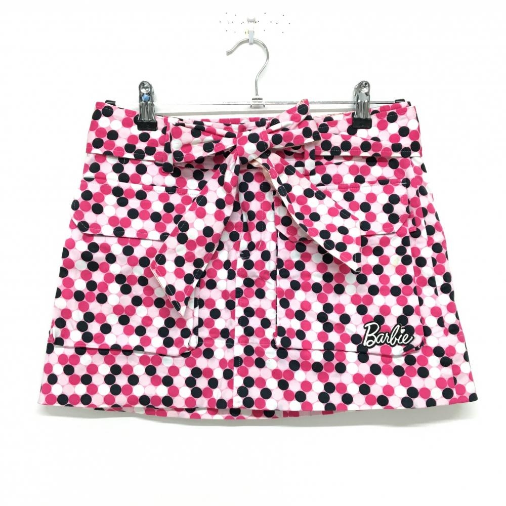 【美品】バービーゴルフバイパーリーゲイツ スカート ピンク×白×黒 ドット リボン付き レディース 1(M) ゴルフウェア PEARLY GATES