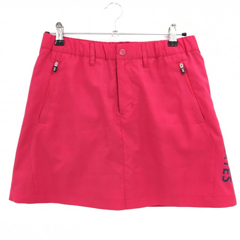 【超美品】パーリーゲイツ スカート ピンクレッド 地模様 蓄熱裏地 サイドロゴ レディース 2(L) ゴルフウェア PEARLY GATES