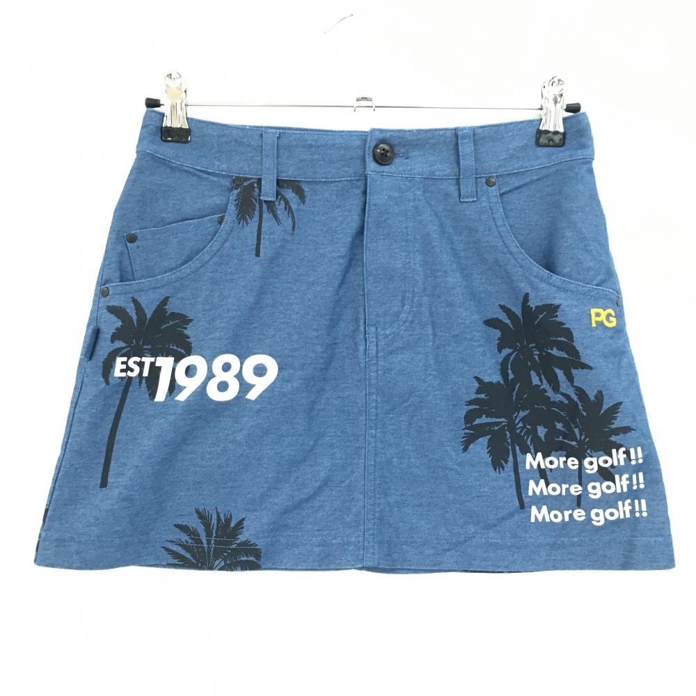 【美品】パーリーゲイツ スカート ブルー デニム風 ヤシの木 レディース 0(S) ゴルフウェア PEARLY GATES