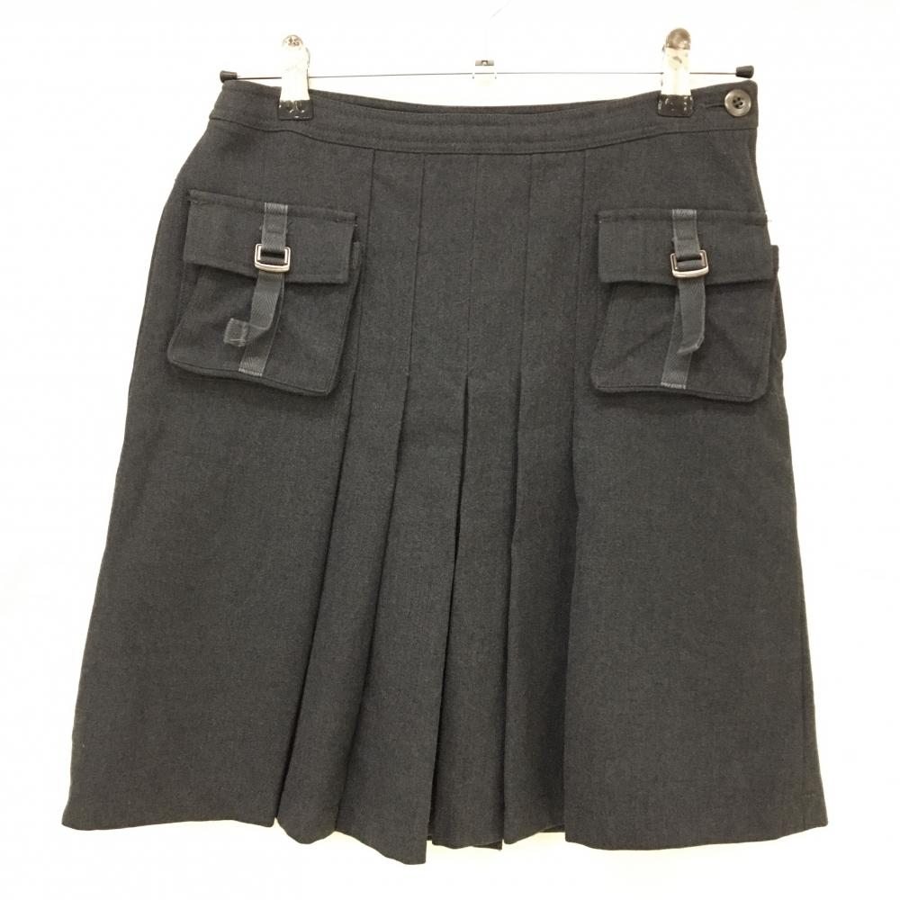 【超美品】パーリーゲイツ スカート ダークグレー 一部プリーツ ウール100％ 裏地付 レディース 0(S) ゴルフウェア PEARLY GATES
