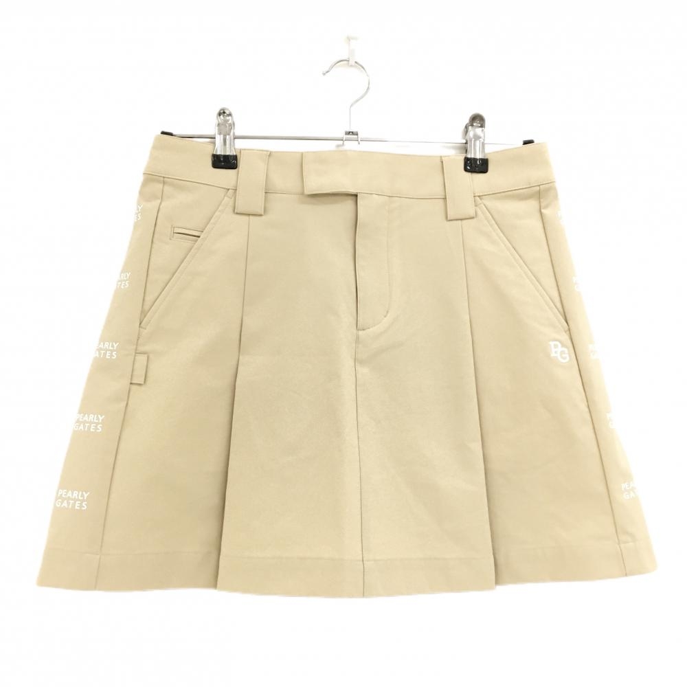 【新品】パーリーゲイツ スカート ベージュ×白 サイドロゴ ストレッチ  レディース 1(M) ゴルフウェア 2025年モデル PEARLY GATES