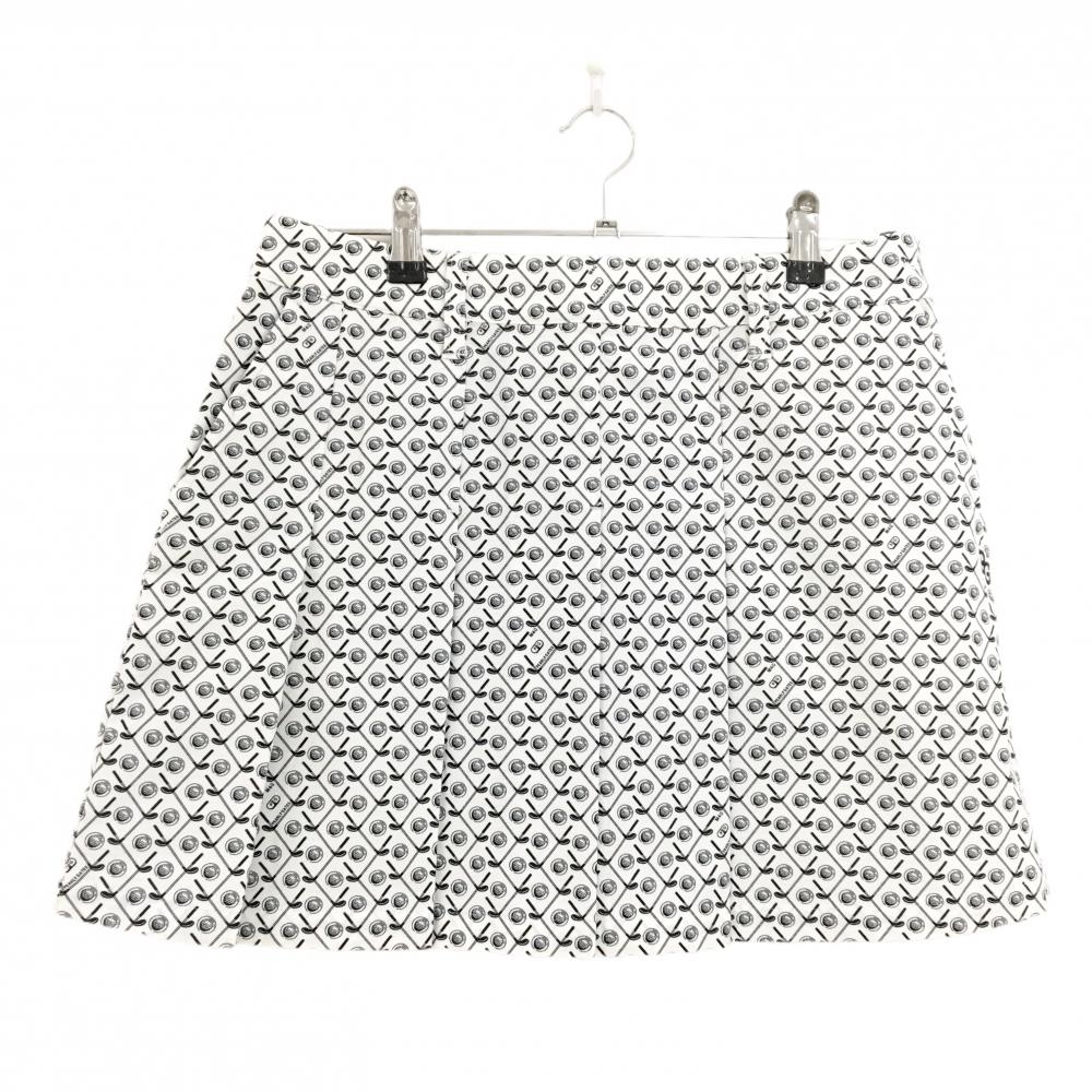 【超美品】パーリーゲイツ スカート 白×黒 総柄 ゴルフクラブ ボール レディース 2(L) ゴルフウェア 2024年モデル PEARLY GATES