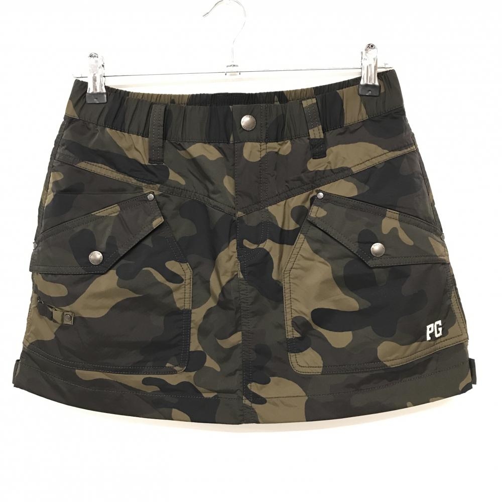 【超美品】パーリーゲイツ スカート カーキ×ブラウン カモフラ柄 迷彩 メッシュ調裏地  レディース 2(L) ゴルフウェア PEARLY GATES
