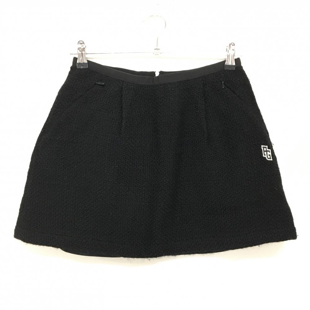 【美品】パーリーゲイツ スカート 黒×白 バックジップ 裏地付 ウール100％ レディース 00(XS) ゴルフウェア PEARLY GATES