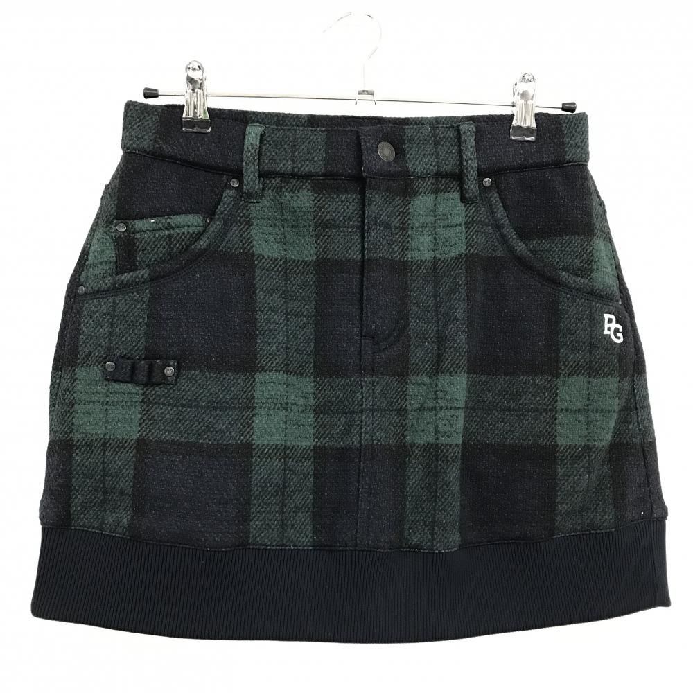 【新品】パーリーゲイツ スカート グリーン×ネイビー チェック 微起毛 裾リブ レディース 1(M) ゴルフウェア PEARLY GATES