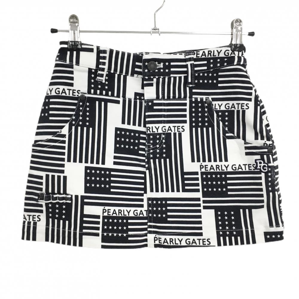 パーリーゲイツ スカート 白×ネイビー 星条旗総柄 ストレッチ レディース 00(XS) ゴルフウェア PEARLY GATES