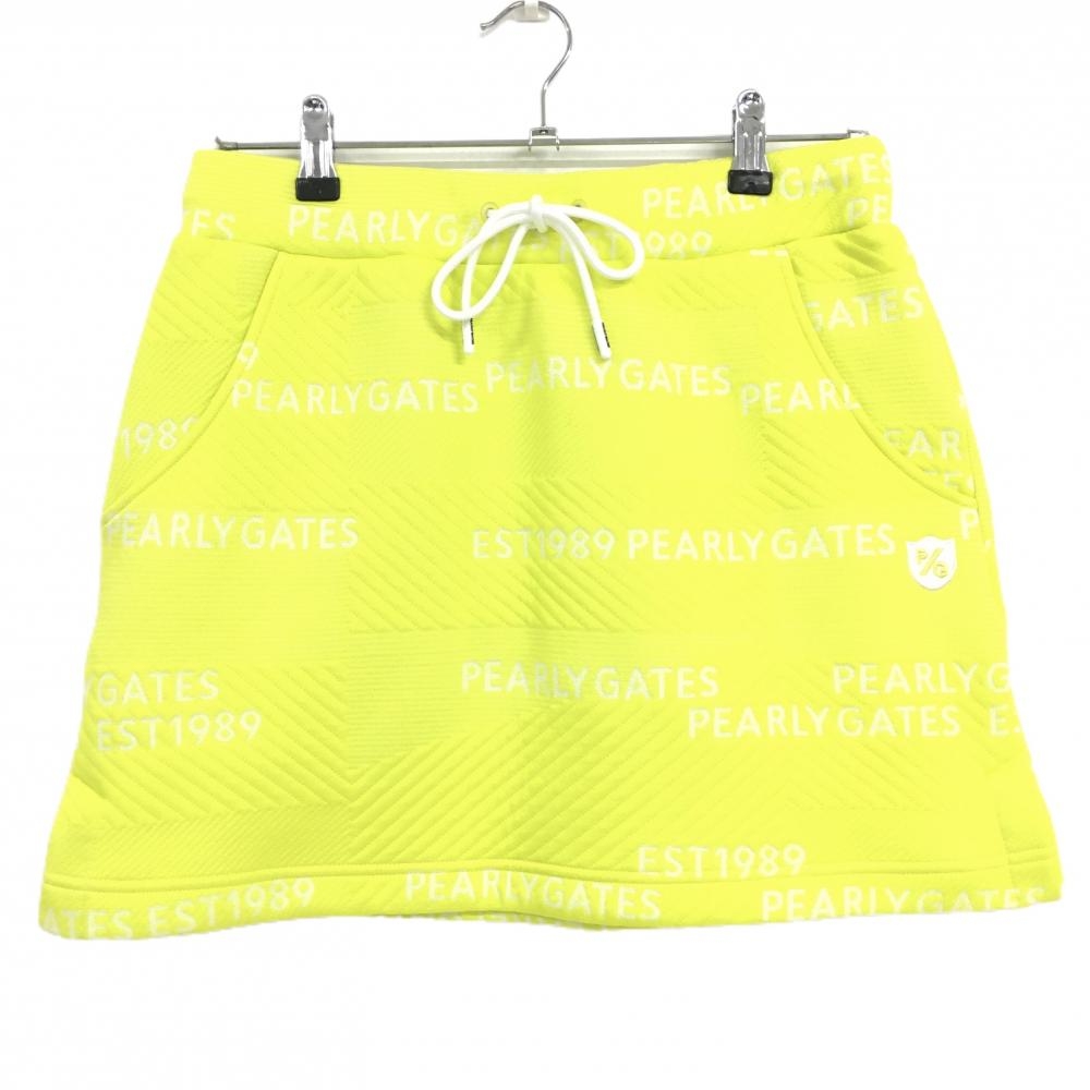 【超美品】パーリーゲイツ スカート イエロー×白 ロゴ総柄 キルティング風  レディース 2(L) ゴルフウェア PEARLY GATES