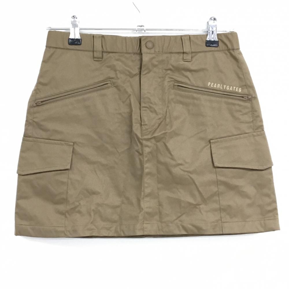 【超美品】パーリーゲイツ カーゴスカート ブラウン 無地 ウエストドローコード レディース 0(S) ゴルフウェア PEARLY GATES