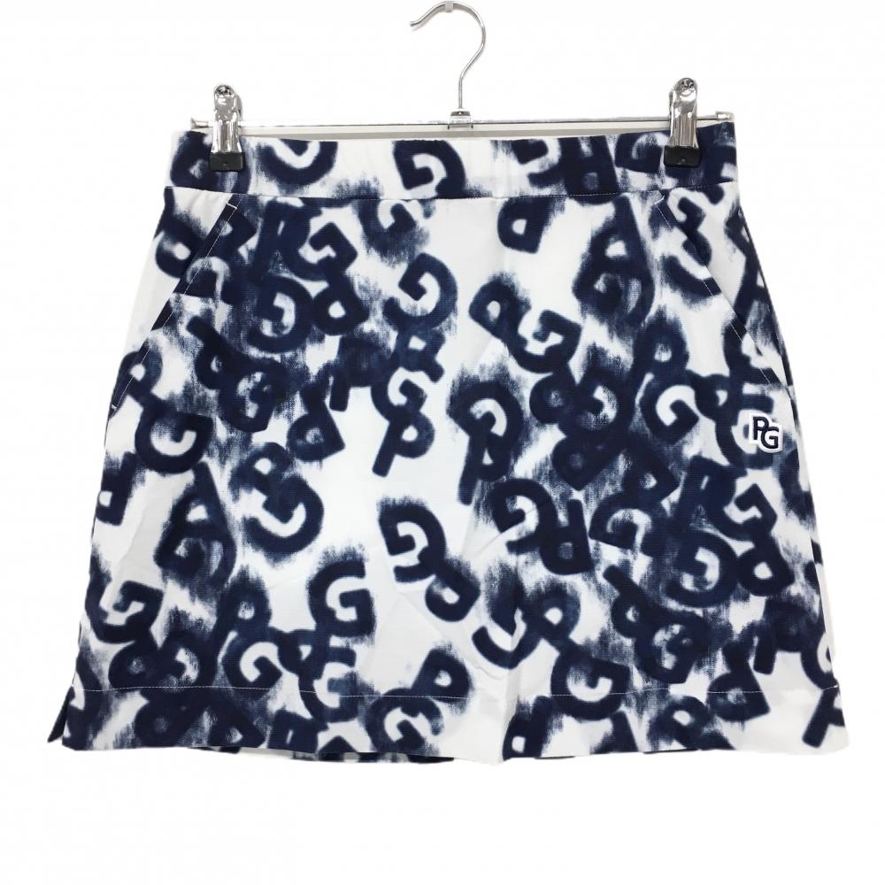 【超美品】パーリーゲイツ スカート 白×ネイビー ロゴ総柄 ウエストゴム レディース 1(M) ゴルフウェア 2025年モデル PEARLY GATES