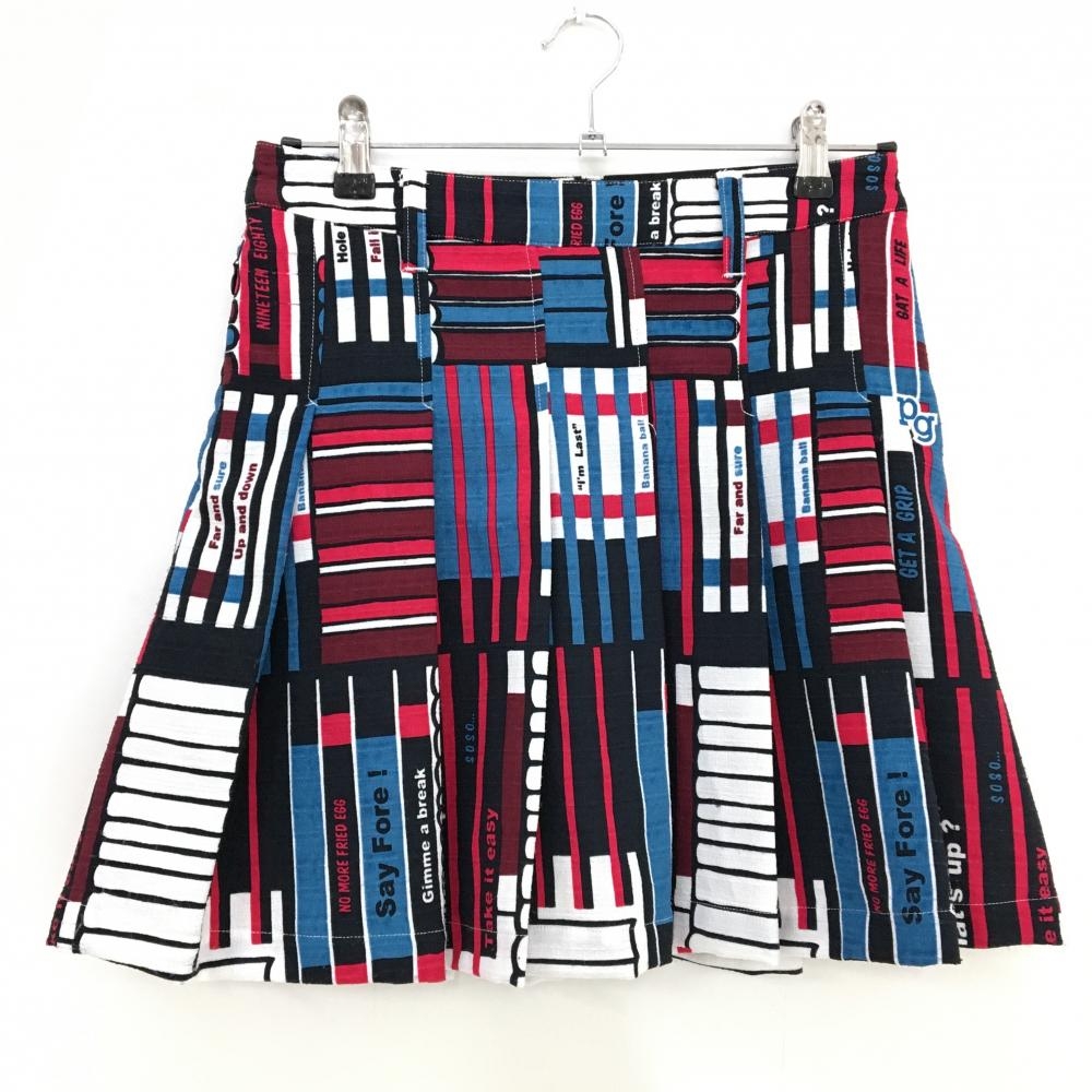 【美品】パーリーゲイツ プリーツスカート 白×ネイビー×ピンク 総柄  レディース 0(S) ゴルフウェア PEARLY GATES