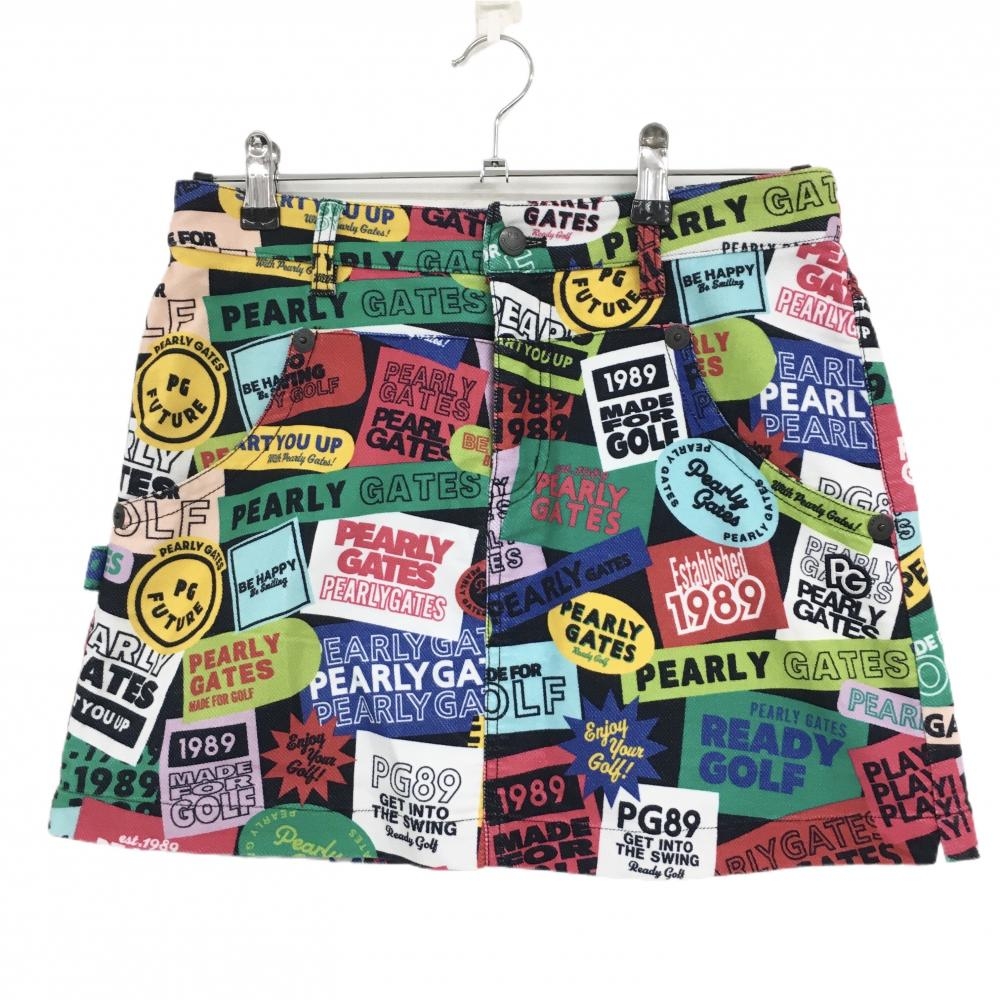 【超美品】パーリーゲイツ スカート マルチカラー ロゴ総柄 表起毛 ストレッチ  レディース 0(S) ゴルフウェア PEARLY GATES