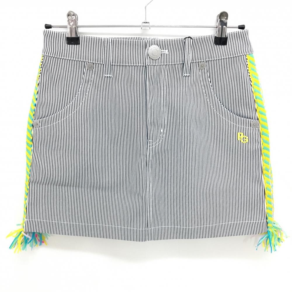 【新品】パーリーゲイツ スカート 白×ネイビー ストライプ サイド異素材 フリンジ レディース 1(M) ゴルフウェア PEARLY GATES
