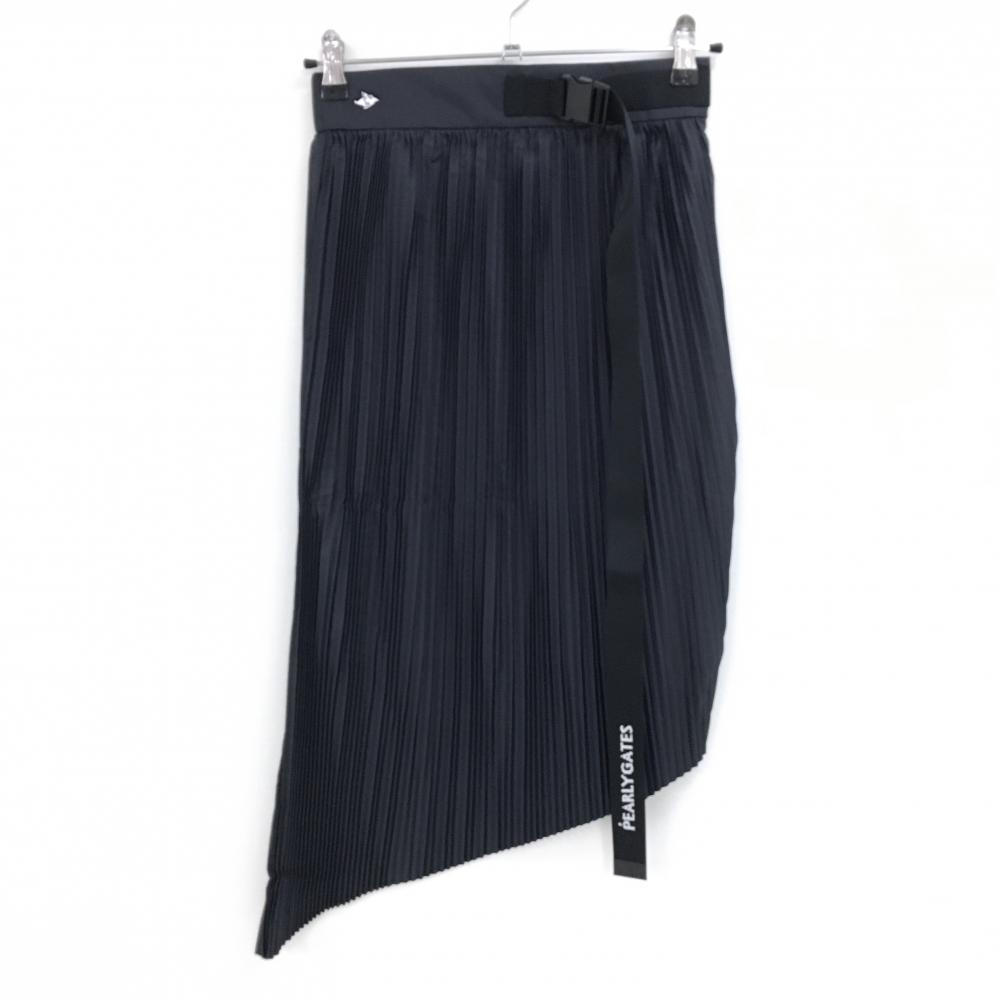 【新品】パーリーゲイツ プリーツスカート ダークネイビー×黒 アシンメトリー 裏地付き レディース 0(S) ゴルフウェア PEARLY GATES