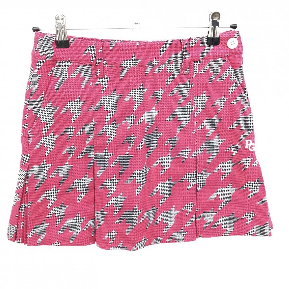 【新品】パーリーゲイツ ボックスプリーツスカート グレー×レッドピンク 千鳥柄 ロゴ白 レディース 0(S) ゴルフウェア PEARLY GATES