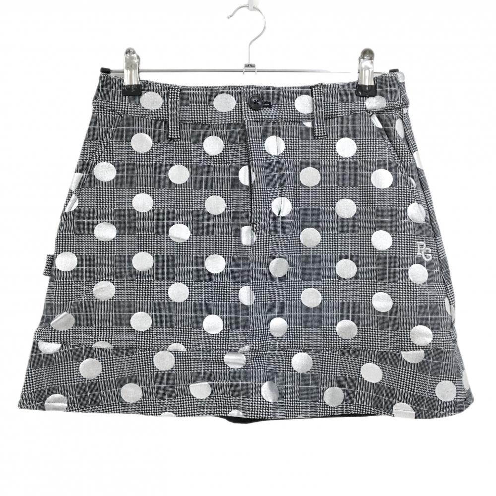 【新品】パーリーゲイツ スカート 黒×白×シルバー ドット柄 チェック 裏微起毛 レディース 0(S) ゴルフウェア PEARLY GATES