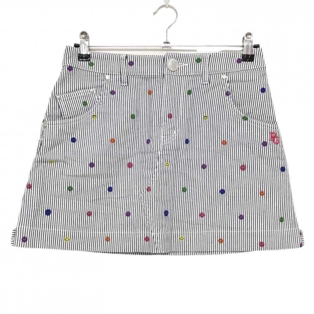 【美品】パーリーゲイツ スカート 白×ネイビー ストライプ ニコちゃん総柄  レディース 1(M) ゴルフウェア PEARLY GATES