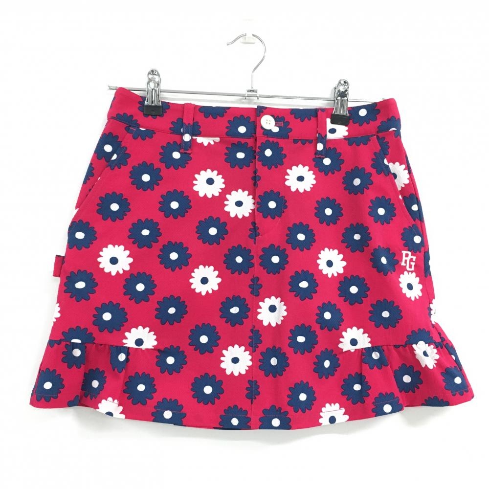 【超美品】パーリーゲイツ スカート レッド系×ネイビー×白 花柄 ストレッチ 30周年  レディース 0(S) ゴルフウェア PEARLY GATES