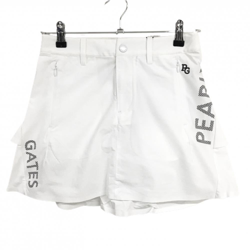 【新品】パーリーゲイツ スカート 白×黒 バックフリル サイドロゴプリント メッシュ裏地 レディース 0(S) ゴルフウェア PEARLY GATES