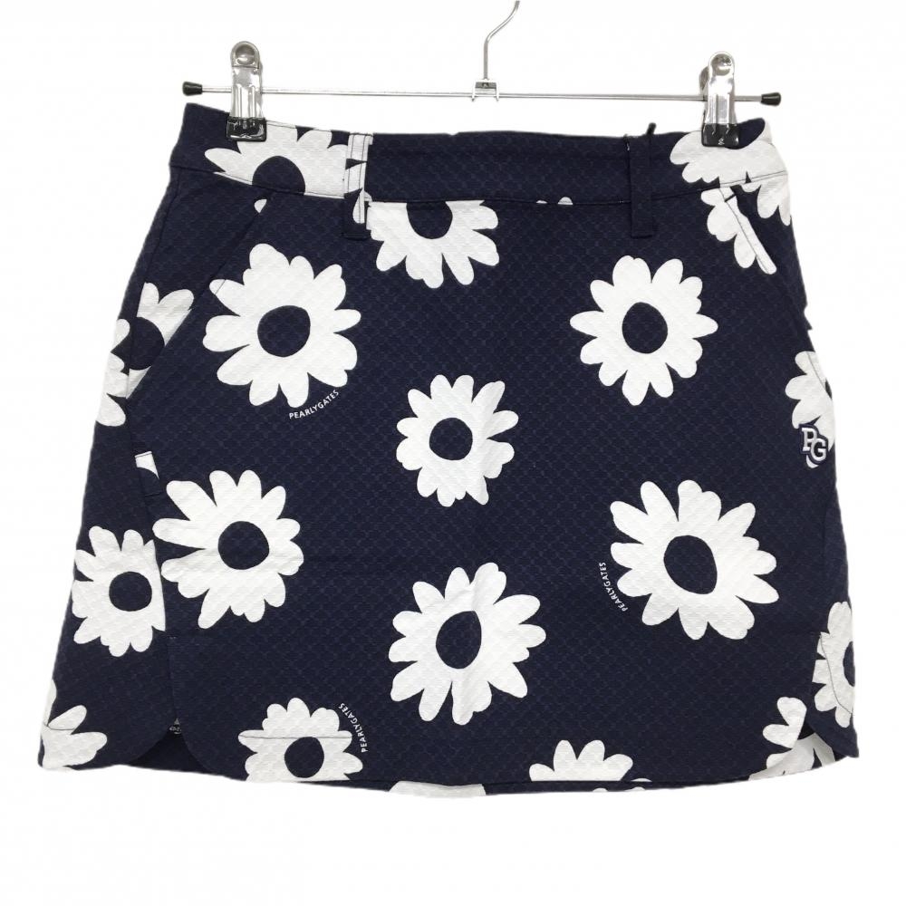 【新品】パーリーゲイツ スカート ネイビー×白 花柄 地模様 ロゴ刺しゅう レディース 0(S) ゴルフウェア PEARLY GATES