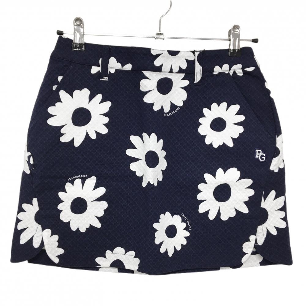 【新品】パーリーゲイツ スカート ネイビー×白 花柄 地模様 ロゴ刺しゅう レディース 0(S) ゴルフウェア PEARLY GATES
