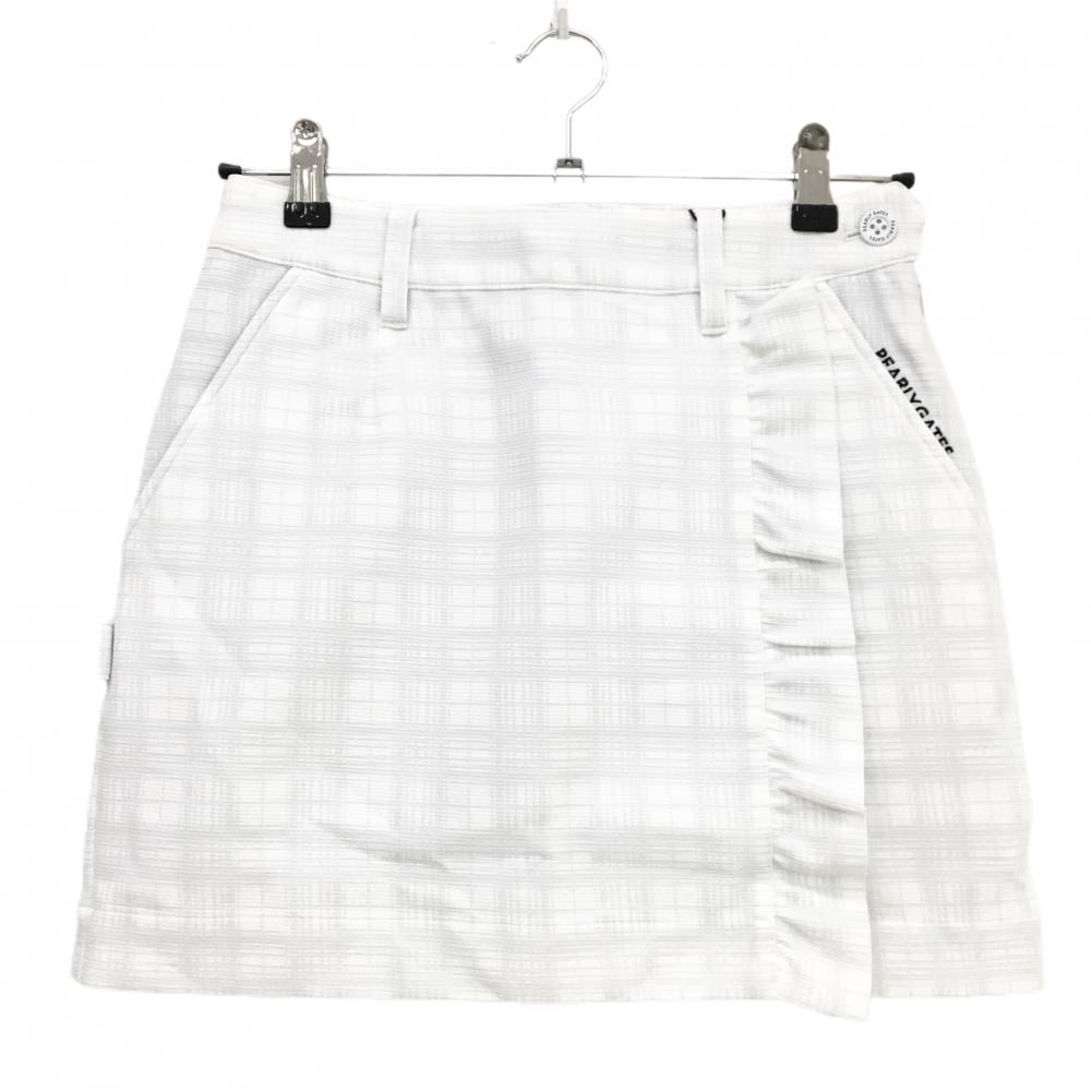 【新品】パーリーゲイツ スカート 白×ライトグレー チェック柄 フロントフリル 抗菌 消臭 レディース 0(S) ゴルフウェア PEARLY GATES
