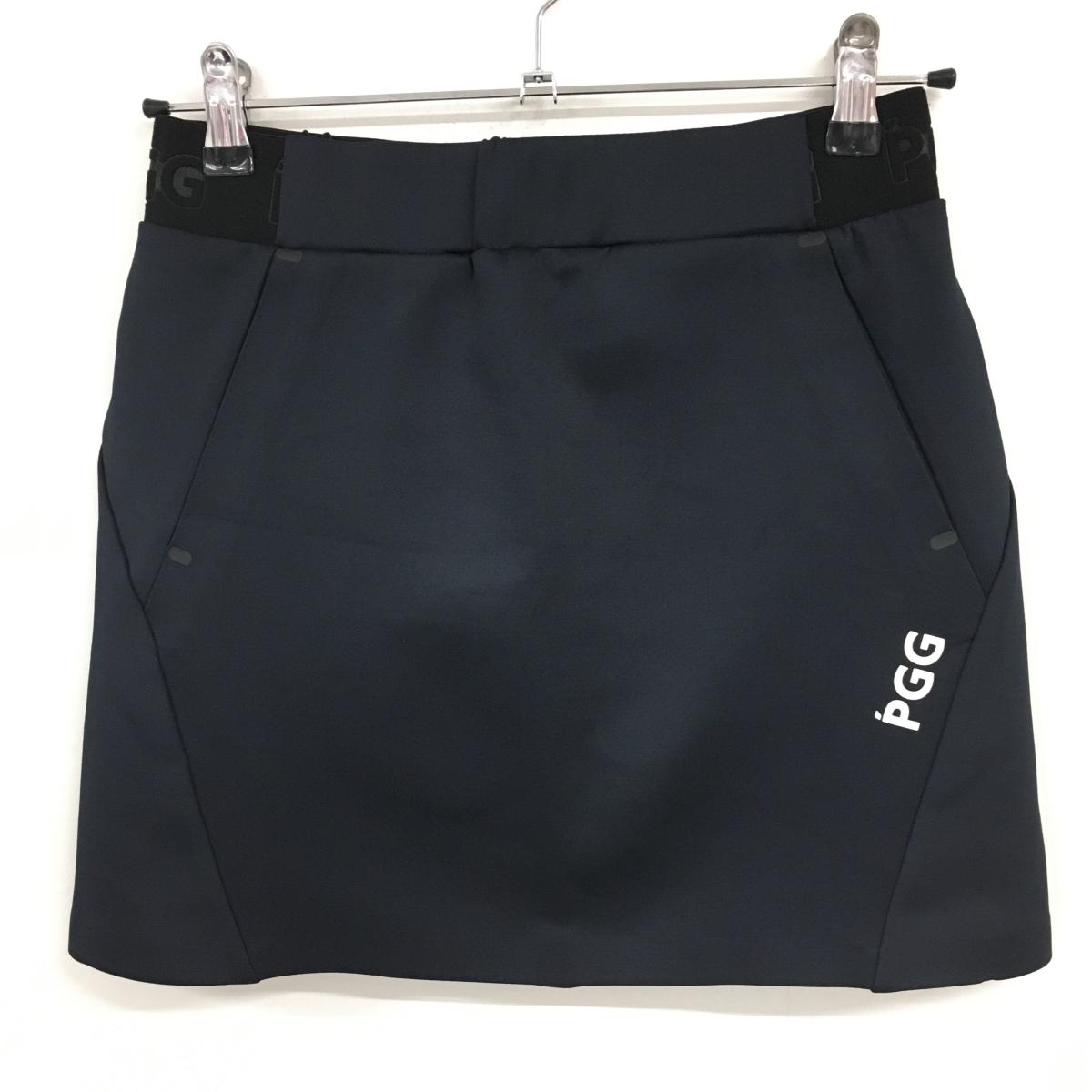 【新品】PGGパーリーゲイツ スカート ネイビー×黒 ロゴ白 ウエストゴム ロゴプリント レディース 0(S) ゴルフウェア PEARLY GATES