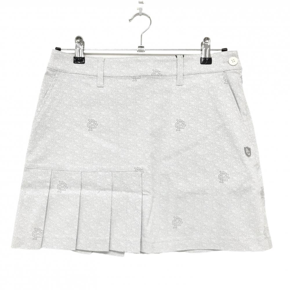 【新品】パーリーゲイツ スカート ライトグレー×グレー 総柄 一部プリーツ ロゴ刺しゅう レディース 1(M) ゴルフウェア PEARLY GATES