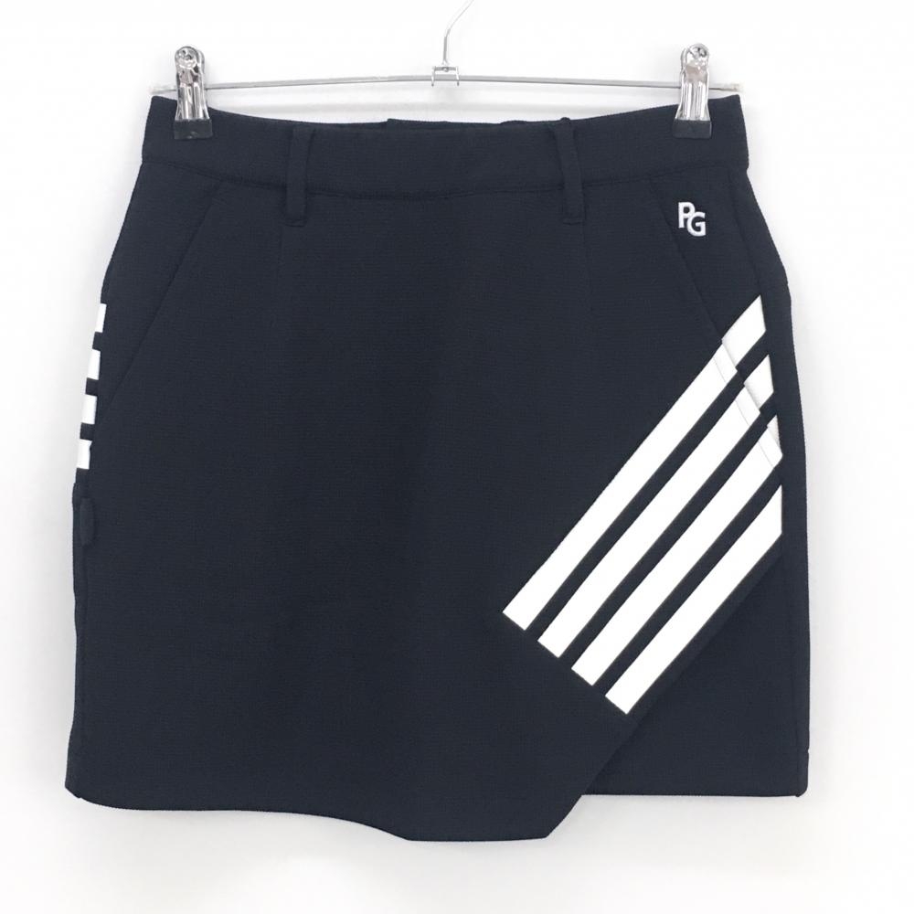 【新品】パーリーゲイツ スカート 黒×白 ロゴ刺しゅう 4ライン バックファスナー レディース 0(S) ゴルフウェア PEARLY GATES