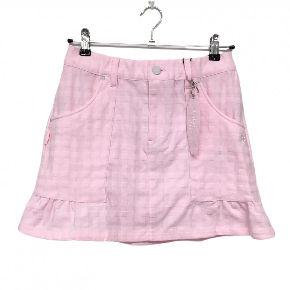 【新品】パーリーゲイツ スカート ピンク チェック柄地模様 ロゴ刺しゅう キーホルダー付き レディース 1(M) ゴルフウェア PEARLY GATES