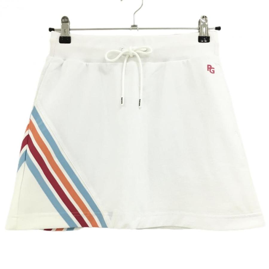 【新品】パーリーゲイツ スカート 白×ライトブルー ロゴピンク 4ライン ウエストゴム 調節紐  レディース 0(S) ゴルフウェア PEARLY GATES