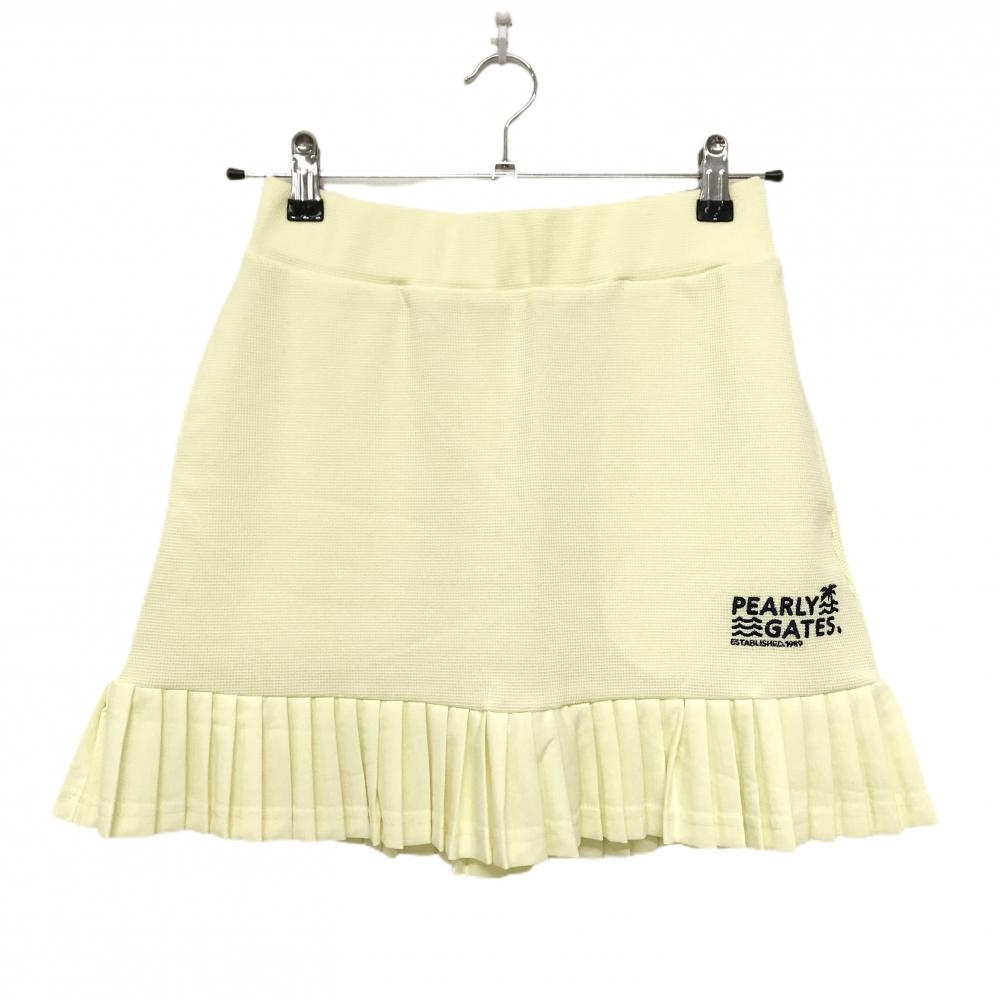 【新品】パーリーゲイツ スカート イエロー系 裾プリーツ 織生地 ウエストゴム 調節紐  レディース 1(M) ゴルフウェア PEARLY GATES