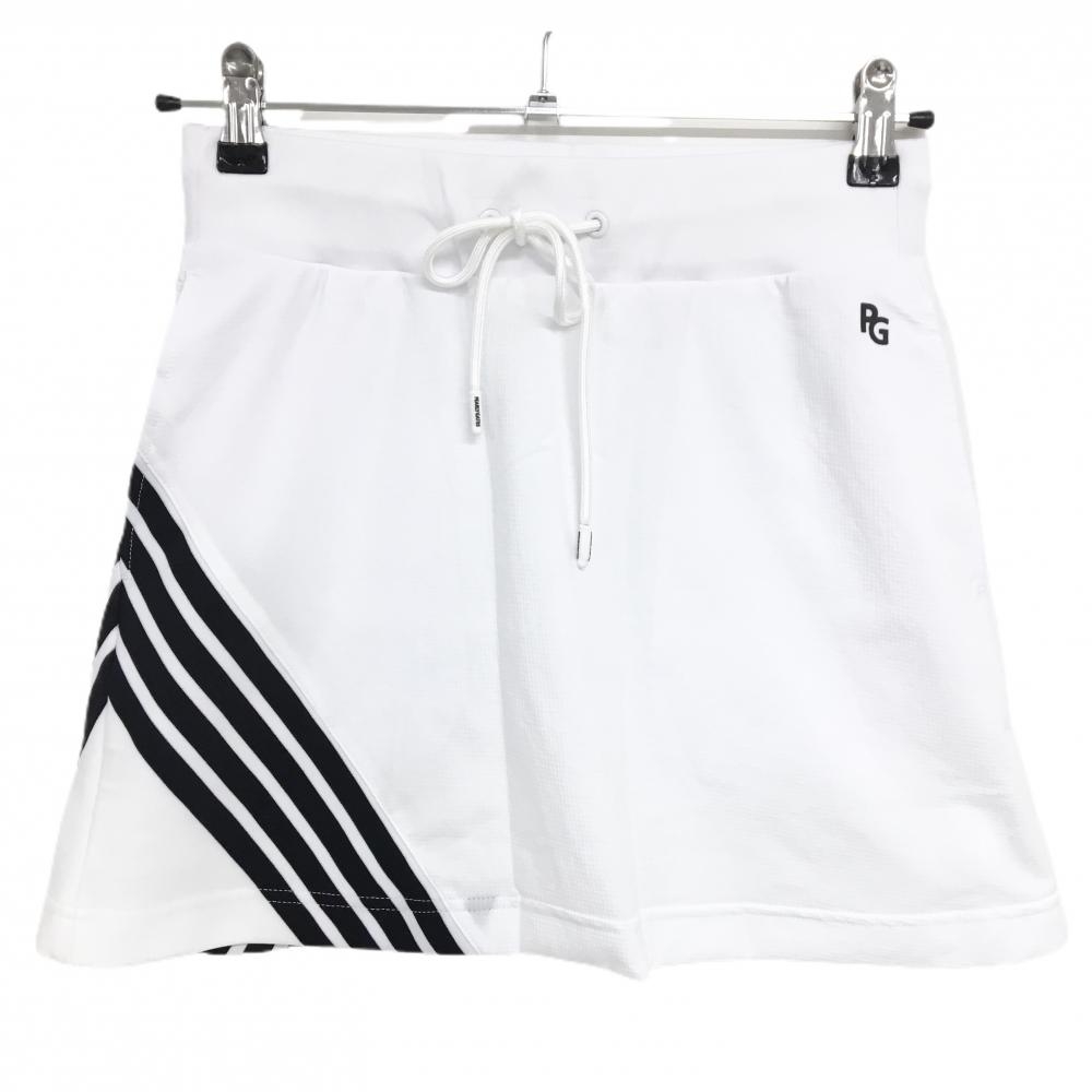 【新品】パーリーゲイツ スカート 白×黒 4ライン ウエストゴム 調節紐 裏地メッシュ レディース 0(S) ゴルフウェア PEARLY GATES