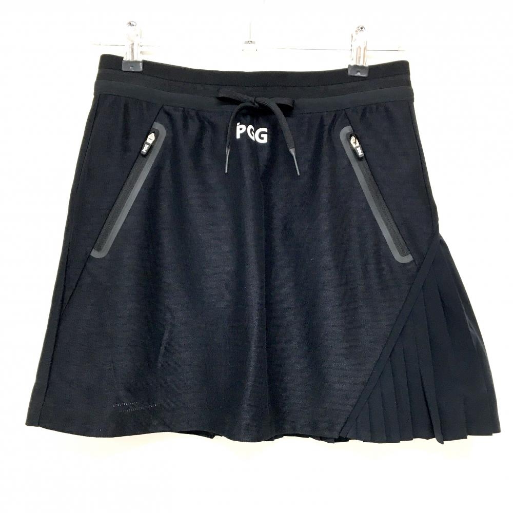 【新品】PGGパーリーゲイツ スカート 黒×白 一部プリーツ ボーダー調メッシュ生地 裏地付き  レディース 0(S) ゴルフウェア PEARLY GATES