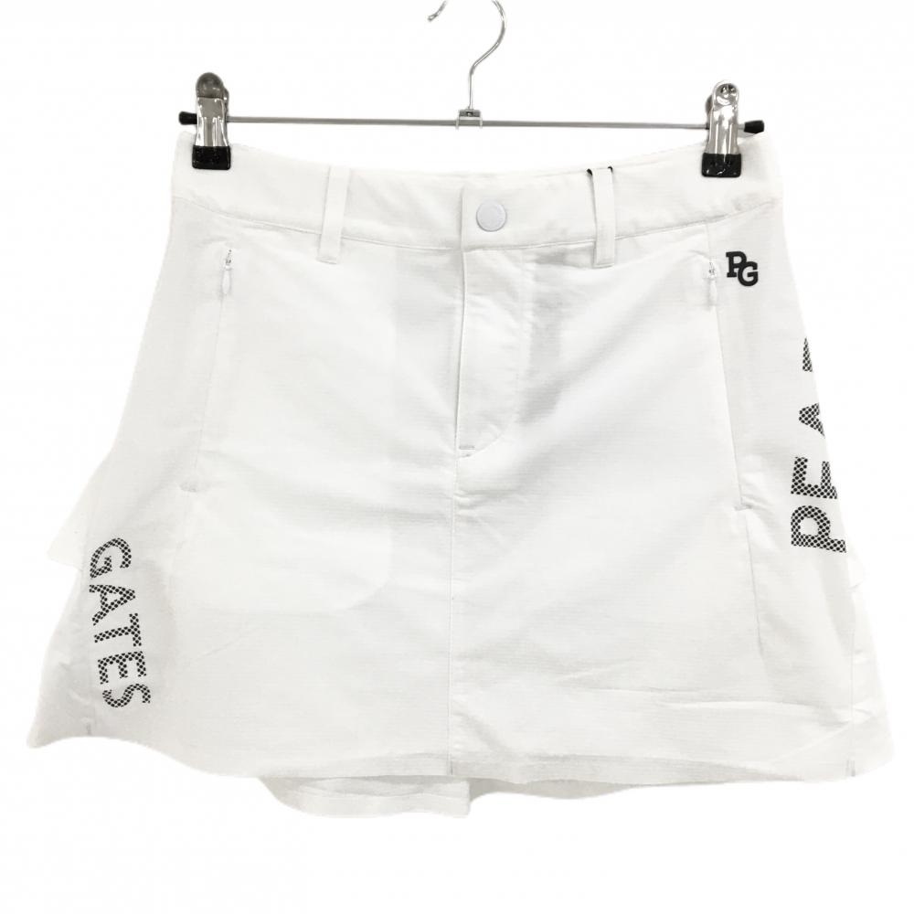 【新品】パーリーゲイツ スカート 白×黒 格子柄織生地 後ろフリル 一部パンチング レディース 1(M) ゴルフウェア PEARLY GATES