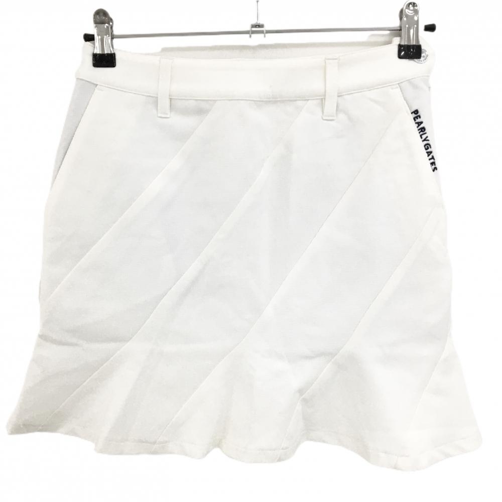 【新品】パーリーゲイツ スカート 白 斜めストライプ調 クリーンポケッツ ロゴ刺しゅう レディース 0(S) ゴルフウェア PEARLY GATES