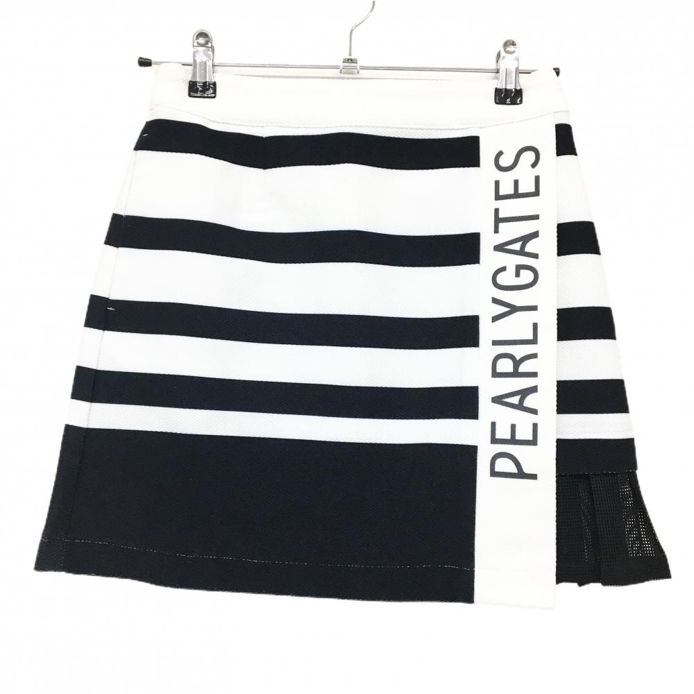 【美品】パーリーゲイツ スカート 白×ネイビー ボーダー 裾一部プリーツ レディース 00(XS) ゴルフウェア 2024年モデル PEARLY GATES