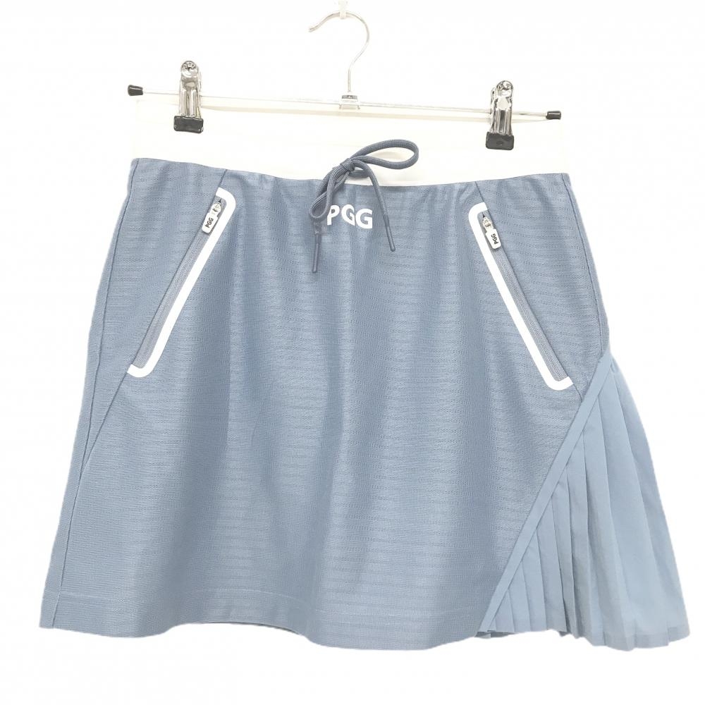 【超美品】PGGパーリーゲイツ スカート ブルーグレー×白 メッシュ裏地 ウエストゴム レディース 0(S) ゴルフウェア PEARLY GATES