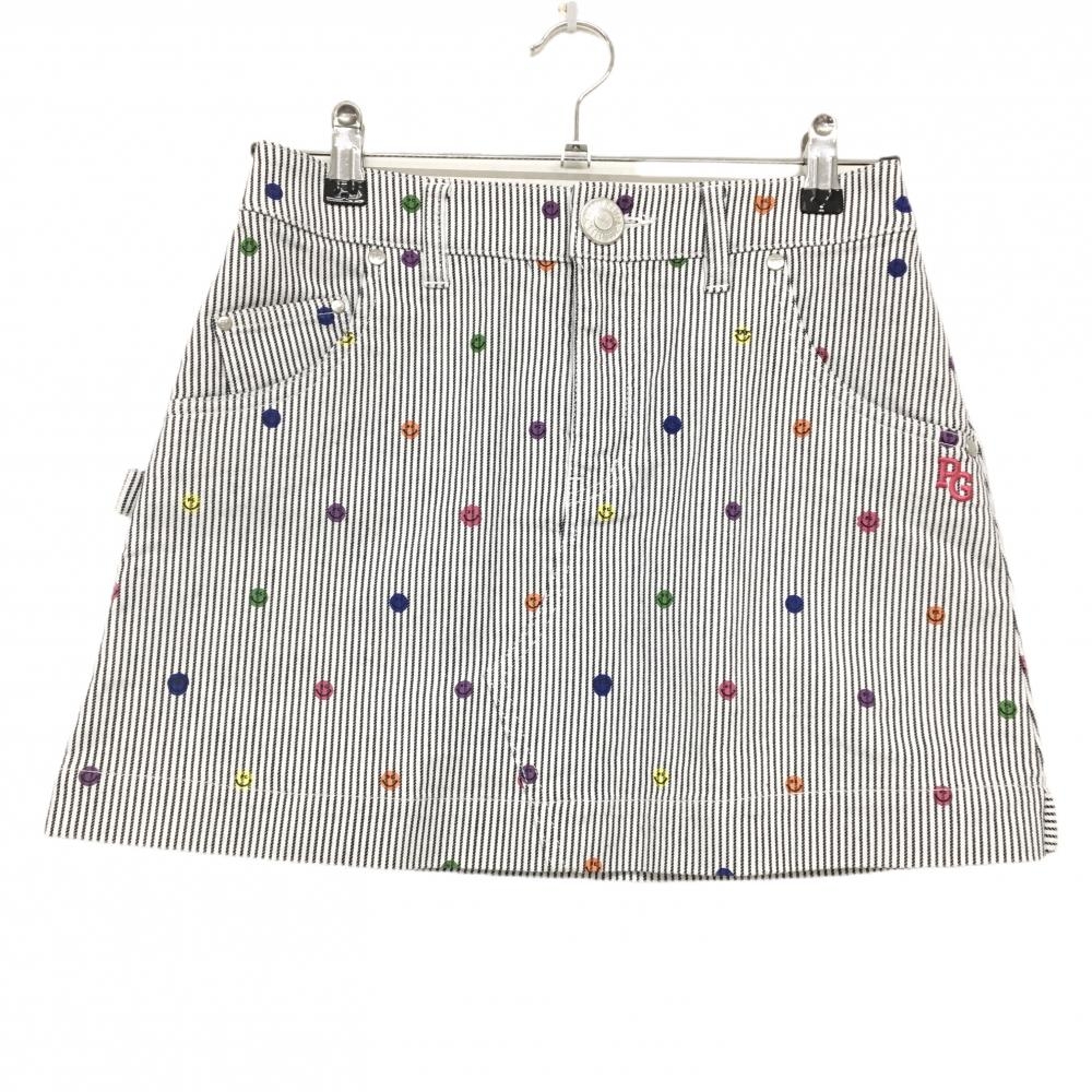 【超美品】パーリーゲイツ スカート 白×マルチカラー ストライプ カラフルニコちゃん レディース 0(S) ゴルフウェア PEARLY GATES