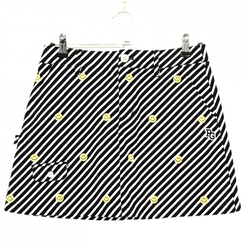 【超美品】パーリーゲイツ スカート 白×ダークネイビー 斜めストライプ ニコちゃん総柄  レディース 1(M) ゴルフウェア PEARLY GATES