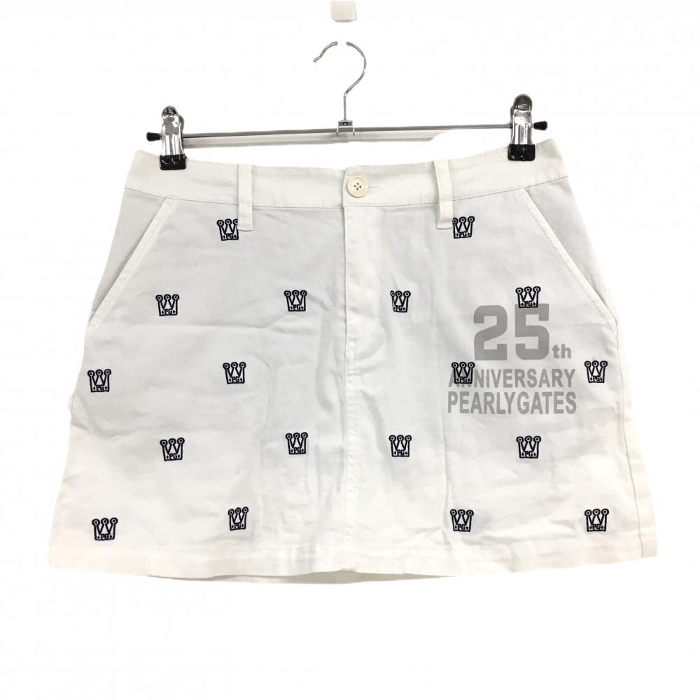 パーリーゲイツ スカート 白×ネイビー 王冠総柄刺しゅう レディース 1(M) ゴルフウェア PEARLY GATES