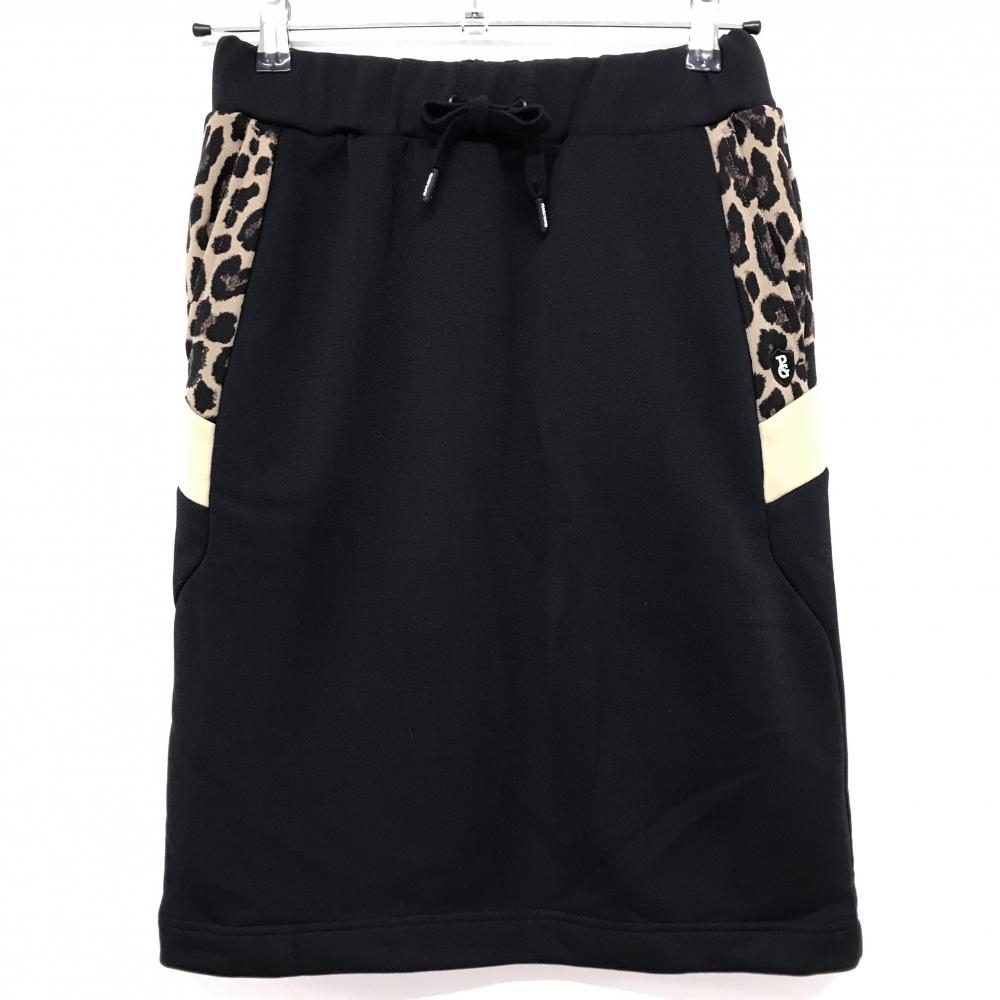 【超美品】パーリーゲイツ スカート 黒×ベージュ ポケット口レオパード柄　スウェット レディース 0(S) ゴルフウェア PEARLY GATES
