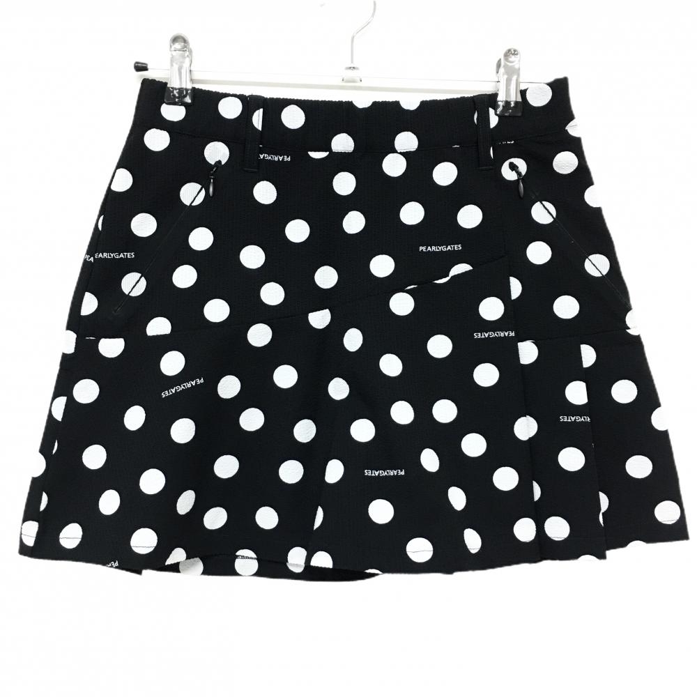 【美品】パーリーゲイツ スカート 黒×白 ドット サッカー生地 レディース 0(S) ゴルフウェア 2025年モデル PEARLY GATES