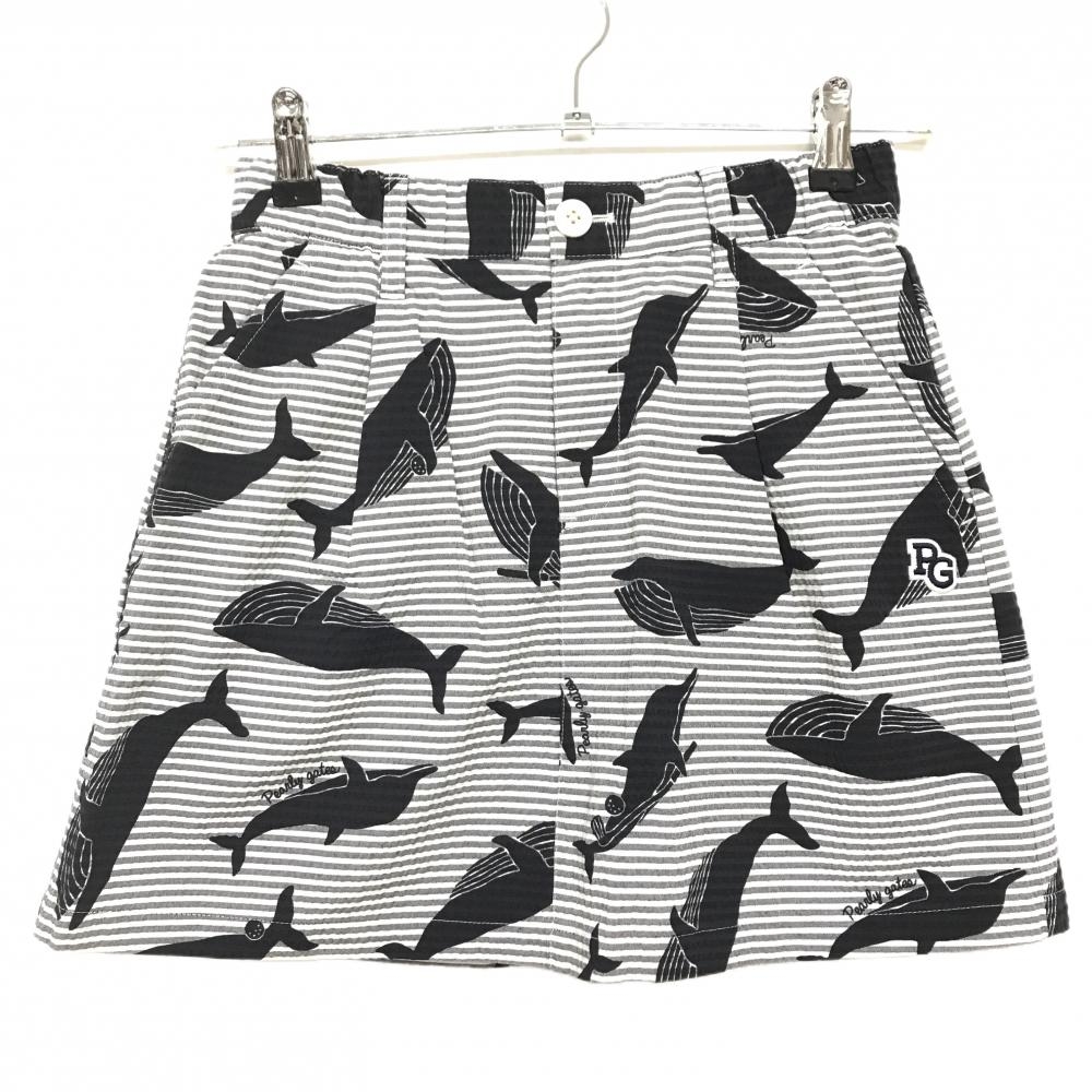 【新品】パーリーゲイツ スカート 白×グレー×黒 総柄 イルカ クジラ ボーダー レディース 00(XS) ゴルフウェア PEARLY GATES