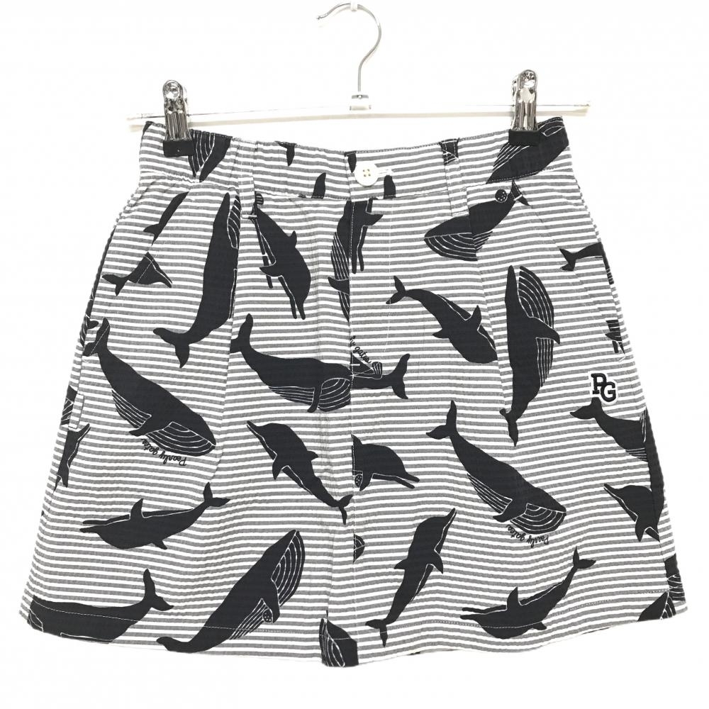 【新品】パーリーゲイツ スカート 白×グレー×黒 総柄 イルカ クジラ ボーダー レディース 00(XS) ゴルフウェア PEARLY GATES